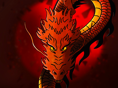 Dragon asia asian burn design dragon dragons drawing fire flame hot illustration ipad ipad pro orange procreate red sun yellow