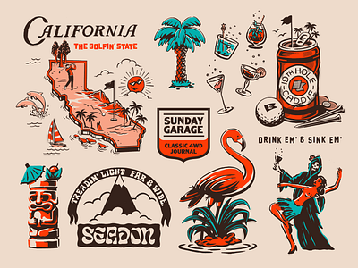 Flash Folio 2020 - 5 aloha california classic cocktails flamingo golf hawaii hawaiian hula illustration palm palm tree retro summer tiki tropical