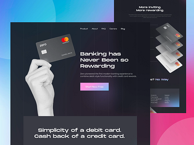 Zero Banking Landing Page 3d banking credit card finance gradient header illustration landing page money screen ui