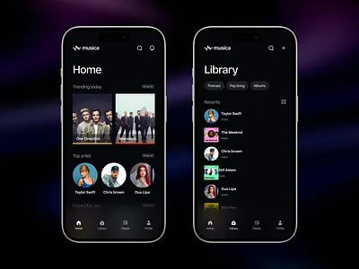 Music App UI app design app ui screens dark mode dark theme dark ui music app music app ui ui design ux design