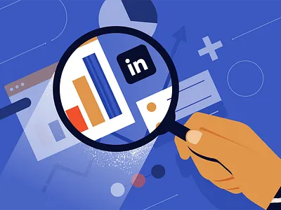 Linkedin statistics charts flat flatillustration illustration linkedin magnify glass minimal statistics