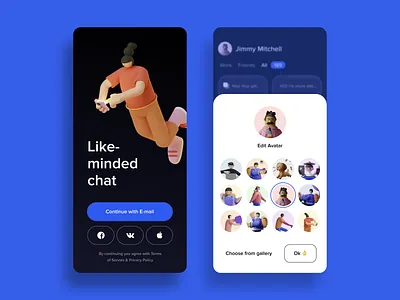 Like-minded chat app color design designinpiration ios login loginscreen mobile splashscreen ui