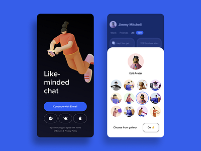 Like-minded chat app color design designinpiration ios login loginscreen mobile splashscreen ui