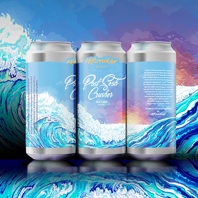 Post Sesh Crusher beach beer can beer can art beer can design beer can mockup beer label beer mockup beer packaging brewery brewery branding craft beer digital illustration illustration illustrator packaging packaging design surf surf art wave illustration