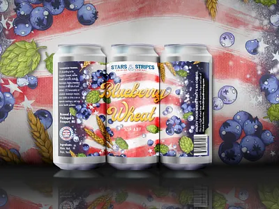 Stars & Stripes Brewing Co.'s Blueberry Wheat american flag americana beer cans beer label beer label art beer label design beer labels beer mockup beer packaging brewery art brewery branding design illustration label art labeldesign packaging packaging mockup packagingdesign product packaging design