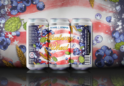 Stars & Stripes Brewing Co.'s Blueberry Wheat american flag americana beer cans beer label beer label art beer label design beer labels beer mockup beer packaging brewery art brewery branding design illustration label art labeldesign packaging packaging mockup packagingdesign product packaging design