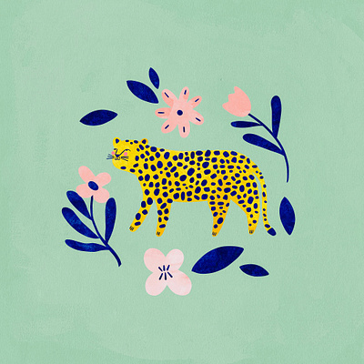 Cheetah with flowers 🌸 animal cheetah illustration illustration art illustrator kids illustration