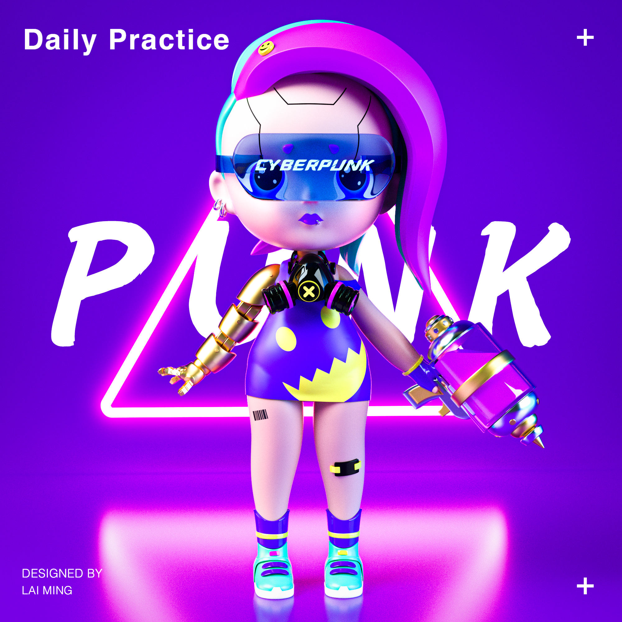 BLIND BOX-CYBERPUNK 3d c4d cyber cyberpunk earrings girl glasses gui gun hair high tech high technology mecha metal pink punk science and technology smile tattoo