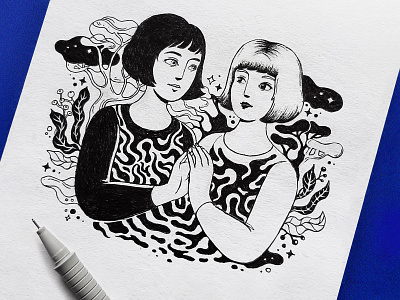 Reflection - sketchbook drawing black and white blackandwhite character communication connection contact drawing drawingart illustration illustrator imagination inktober pen drawing people reflection shapes sketch sketchbook woman women