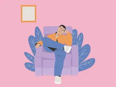 relax adobe illustration armchair boy happy illustration illustrator leaves man man illustration man on armchair plants relax relaxed vector