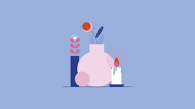 REB — still life ball candle colorful colors composition digital illustration flat design flower hygge illustration illustrator leaf palette pink and blue plant still life vases vector illustration