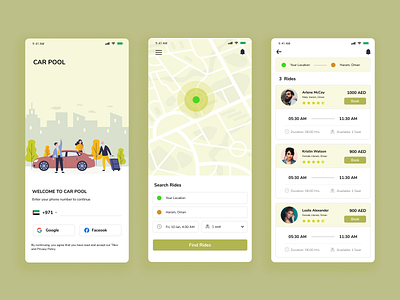 Car Pool App app design app ui car car app car interface car pool app car pooling car rental design illustration pool ux