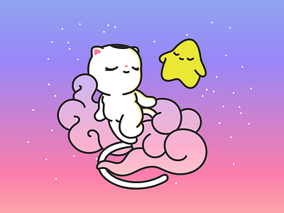 Flying cat and star cat star vector vectorillustration