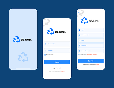 Dejunk app design ios recycle signin signup typography ui ux
