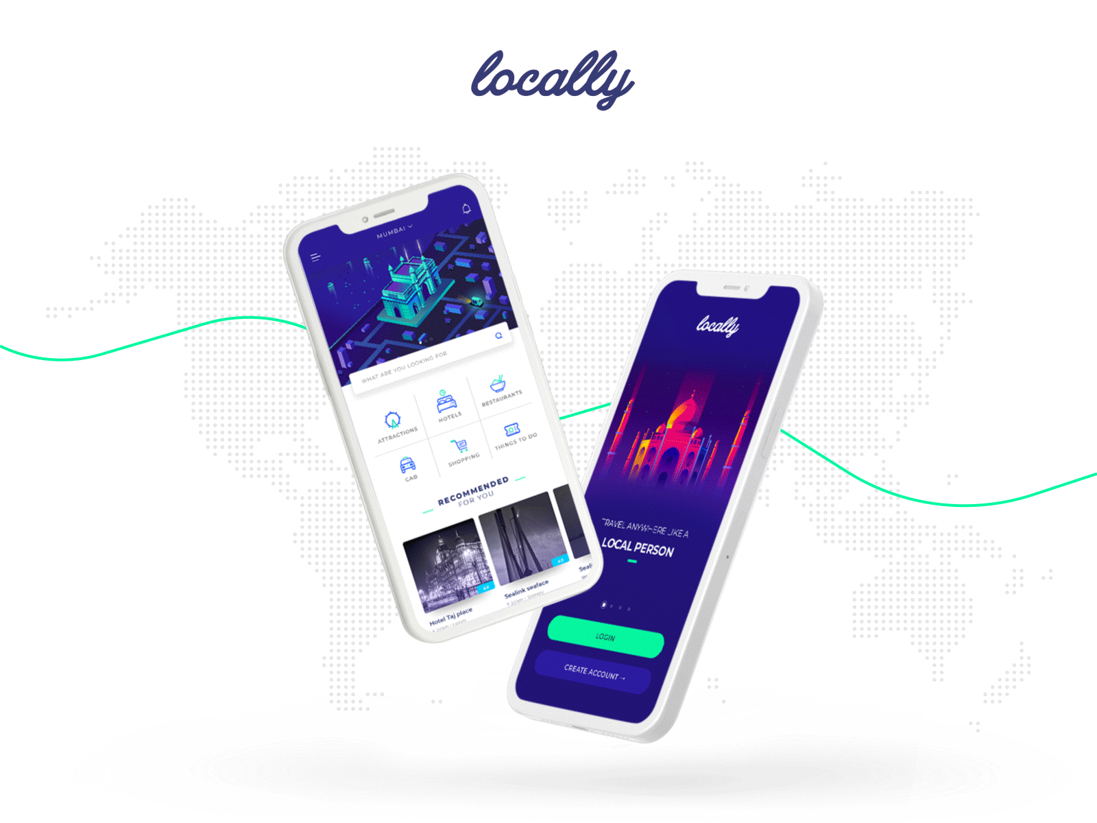 Locally Travel UI handwriting hotels logo mobile ui shopping traveling uiux