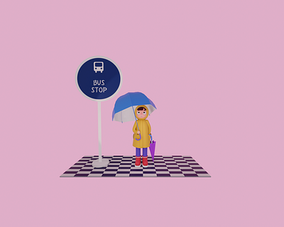 umbrella boy 3d bus stop character design