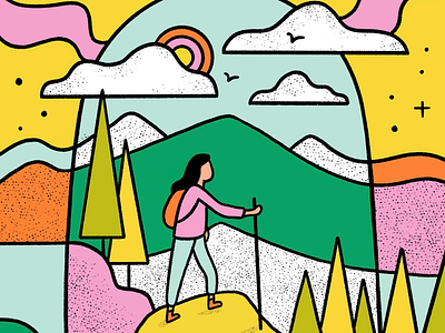 Wilderness hiker hiking mountains nature outdoors pop art wilderness woman hiker