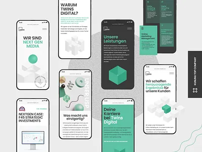 Twins digital (mobile adaptation) agency concept digital green illustration isometric marketing marketing agency minimal mobile modern studio ui