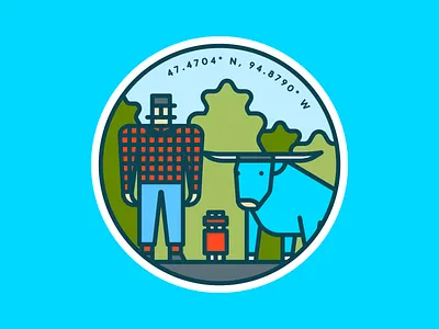 Paul & Babe animal badge badgedesign badges color illustration line lumberjack midwest minnesota outdoors statue trees