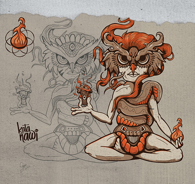 medita buho cartooning design diseño personaje elevacion fuego hongo illustration meditate meditation poder serpiente yoga