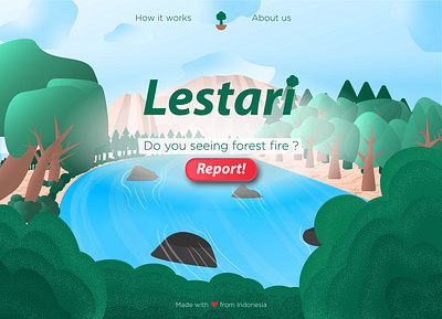 Hero Page Lestari Web forest forest fire hero banner illustration nature nature design one page ui ui ux ui design vector vector illustration web design