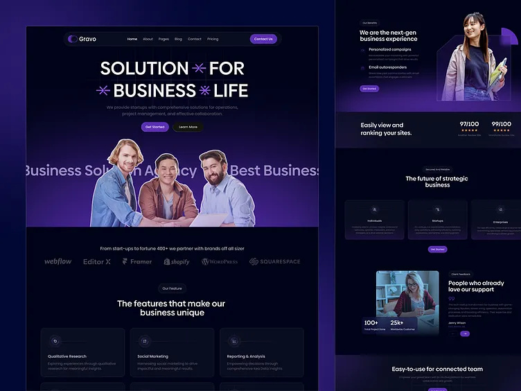 Gravo - The Ultimate Business Solution Agency Design! branding business corporate design designer figma figma design figma designer homepage design landing page design ui ui design ui designer uiux ux website design
