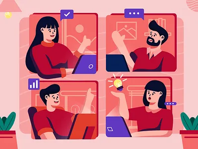 Work From Home app design flat illustration illustrator ui vector website