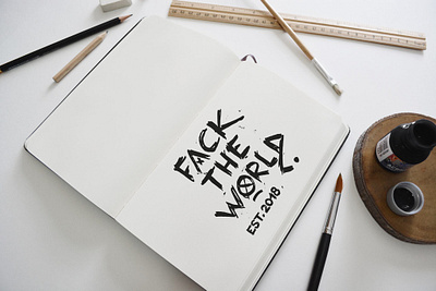 Fack the World - Logo Sketch art black brand brand identity branding business design drawing font graphic graphic design ink lettering logo logo design logotype print type typography