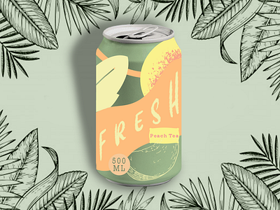 Peach Tea can design 2d branding can color design dribbble drink flat fruit graphicdesign illustration minimal packagedesign peach photoshop product design productdesign shapes tropical vector