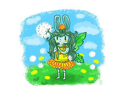Dandy Fairy Bun cute dandelion digital painting doodle fairy fairytale illustration kawaii wish