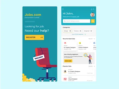 Job Search App Design adobexd app contract design employees interviews job app job apps job hiring job offer jobs jobseeker minimal design mobile app design recruiter ui ui design ux ux design vacancy