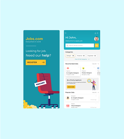 Job Search App Design adobexd app contract design employees interviews job app job apps job hiring job offer jobs jobseeker minimal design mobile app design recruiter ui ui design ux ux design vacancy