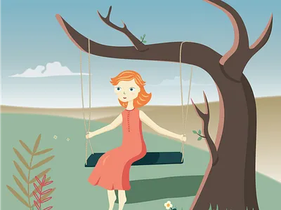 Girl & sunny day design illustration