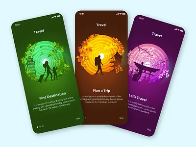Travel App Onboarding app design autumn concept design destination green illustration leafs mobile mobile app onboarding orange pink purple sakura travel travel app trip ui ux