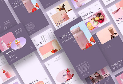 Soft Touch Instagram Posts & Stories blog blogger branding design food food blog food blogger instagram instagram post instagram posts instagram stories instagram template neon promotions purple social media social media template soft touch template touch