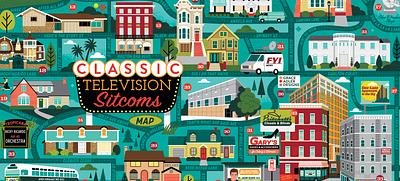 Classic TV map illustrated map illustration map puzzle design sitcom television