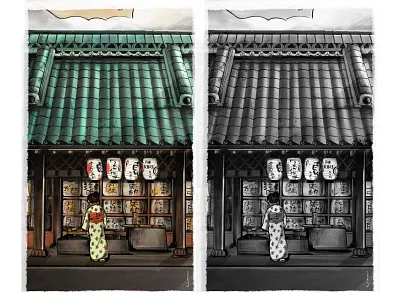 Quaint scene from Nippon drawing girl illustration sketch ui