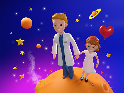 Petite Clinique 3d 3d illustration 3dillustration balloon blender3d characters clinic dentist girl girl character lepetitprince planet