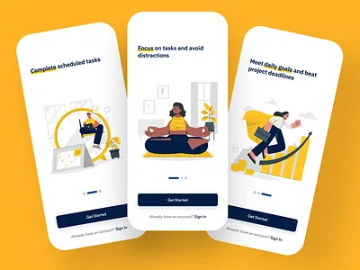 Focus: A productivity app for creatives app design flat illustration minimal ui ux vector