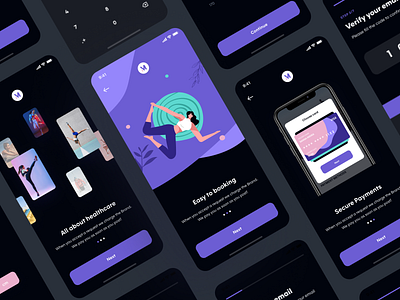 Moocare - Healthcare App booking app dark mode doctor doctor app doctor appointment fitness fitness app food health health app health care health tracker healthcare healthy home illustration onboarding running sign in ui design