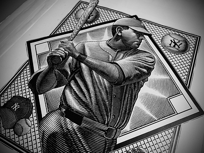 Babe Ruth Portrait Illustration etching illustration line art portrait portrait art scratchboard steven noble woodcut