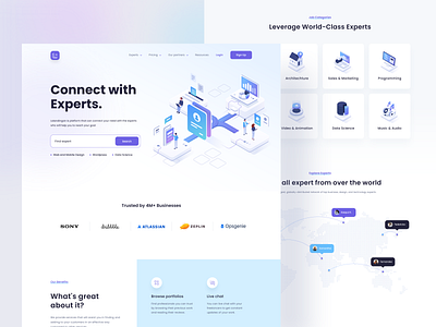 Lalandingan - Experts Finder Website architecture design desktop experts finder icon illustration illustration design isometric landing page light theme marketing music productdesign programming ui website website design world map