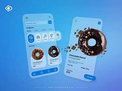 Glassmorphism UI Concept android cafe clean ui cross platform donuts flutter food app food delivery food delivery app glass ui glassmorphic glassmorphism illustration ios iphone minimal minimalism minimalistic react vector