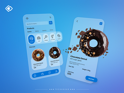 Glassmorphism UI Concept android cafe clean ui cross platform donuts flutter food app food delivery food delivery app glass ui glassmorphic glassmorphism illustration ios iphone minimal minimalism minimalistic react vector