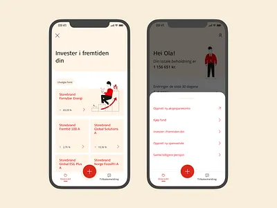 Featured Funds, Mine penger app finance finance app financial app fintech funds investment norge norway savings storebrand ui