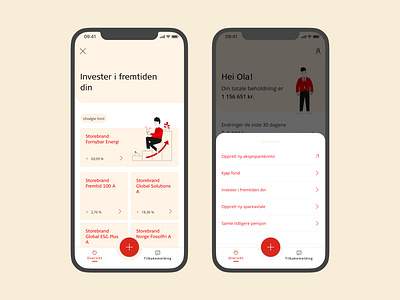 Featured Funds, Mine penger app finance finance app financial app fintech funds investment norge norway savings storebrand ui