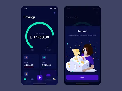 Fimago - 2 ai chart dark dark mode dashboard finance finance management goals illustration isometric management mobile mobile app overview savings ui ux