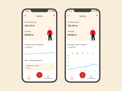 Savings overview, Mine penger app finance finances financial fintech fintech app funds investment mine penger norge norway savings storebrand ui