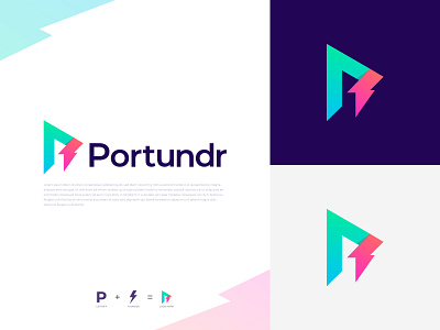 Portunder - (Letter P+Thunder) Logo 2d abstract logo brand identity branding agency branding and identity flash flat logo gradient logo lettermark logo and branding logo design logo designer logo folio logo trends 2021 modern logo monogram logo p letter logo p logo thunder logo thunderbolt