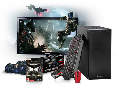 Gaming PC Desktop bundle artwork action art direction artwork cinematic composition ecommerce gaming marketing pc photoshop photoshop art product photo